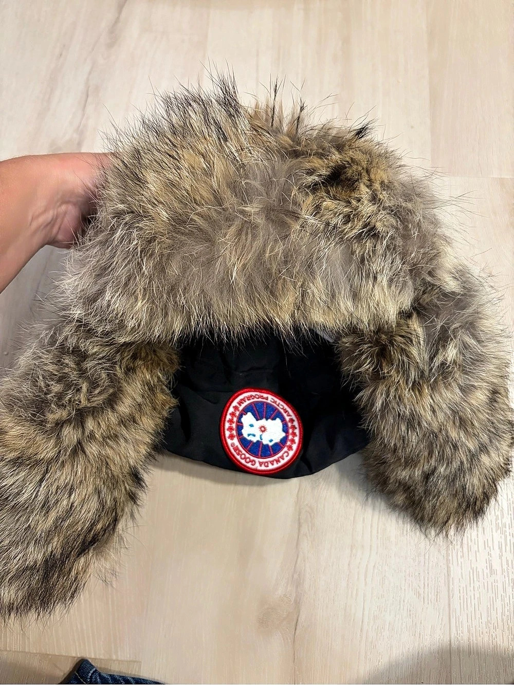 Canada Goose Aviator Hat Black & Brown Fur Trim Size S/M